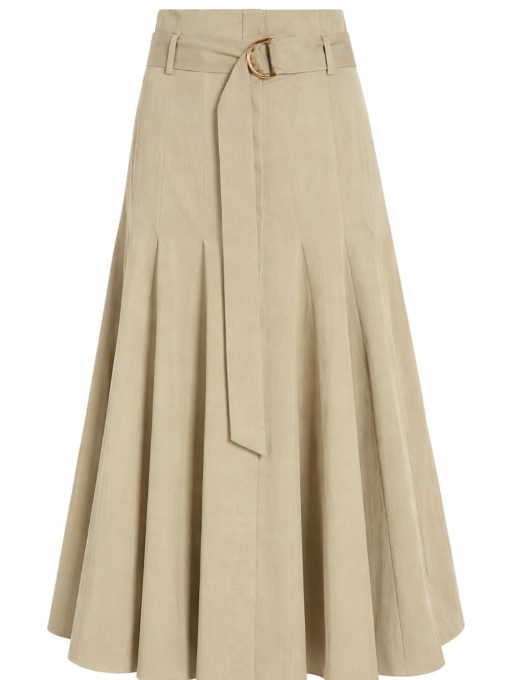 Another Tomorrow Drop-Waist Pleated Khaki Midi Skirt